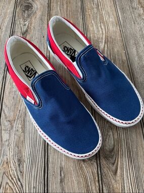 Vans sneakers  colorblock red blue checkered men’s 8.5 ladies 10 slip on
